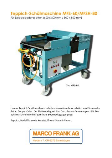 Teppich-Schälmaschine MFS-60/MFSH-80 - Marco Frank AG ...