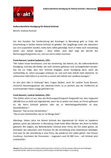 Außerordentliche Kündigung für Roland Schimek Bericht: Andreas ...