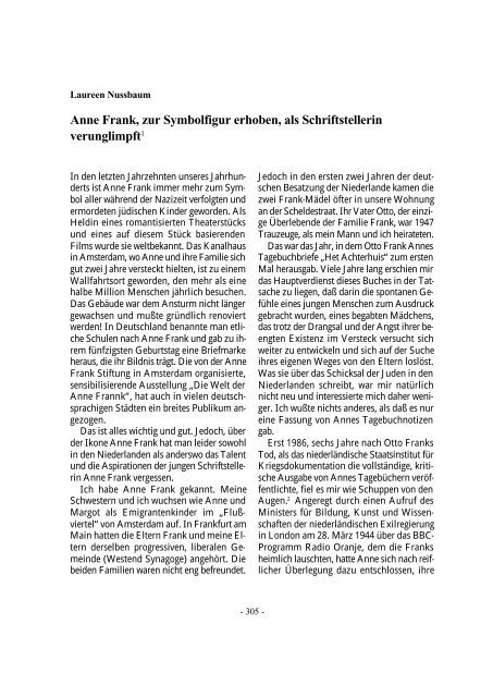 Anne Frank, zur Symbolfigur erhoben, als Schriftstellerin verunglimpft1