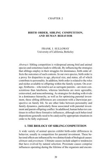 1. THE BIOLOGY OF SIBLING COMPETITION - Sulloway, Frank