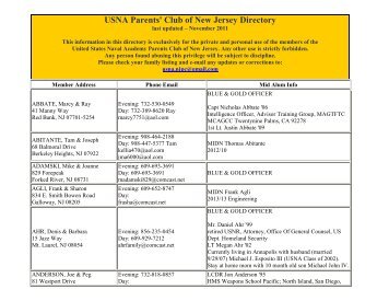 USNA Parents' Club of New Jersey Directory