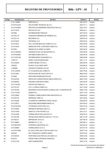 reporte de proveedores inactivos - Pima