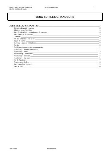 Jeux sur les grandeurs (15 février 2013) - Jeux mathématiques à ...