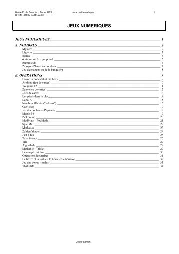 a. nombres - Jeux mathématiques à Bruxelles