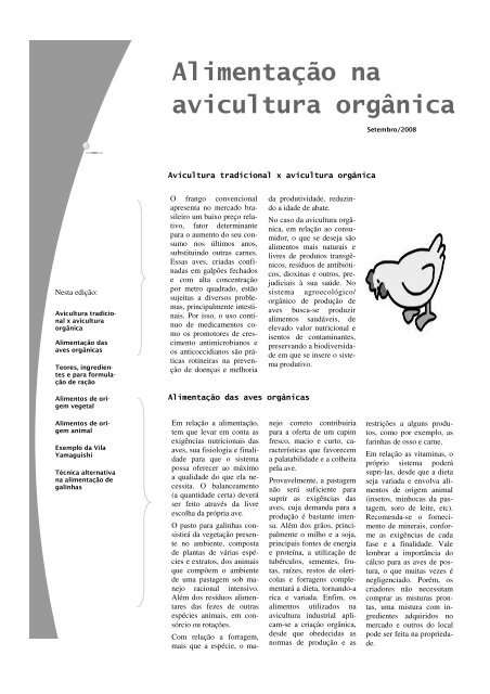 Alimentação na avicultura orgânica - Embrapa