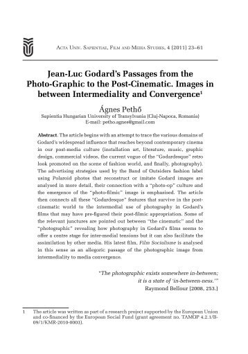 Jean-Luc Godard's Passages from the Photo-Graphic - Acta ...