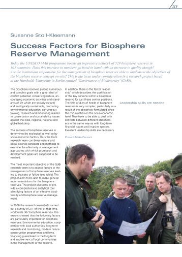 Success Factors for Biosphere Reserve Management - Unesco