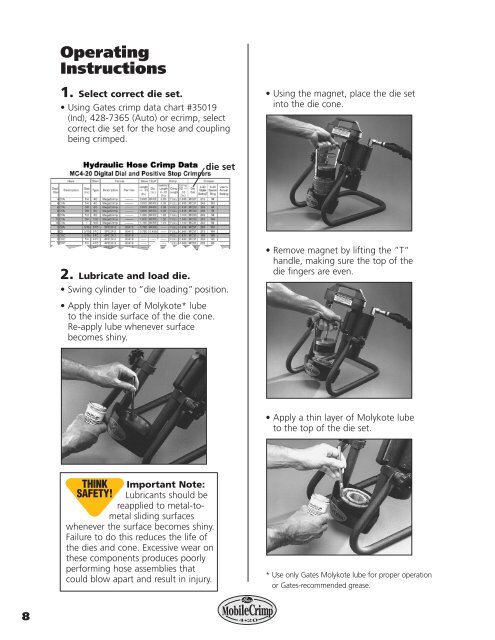 Gates Crimp Chart