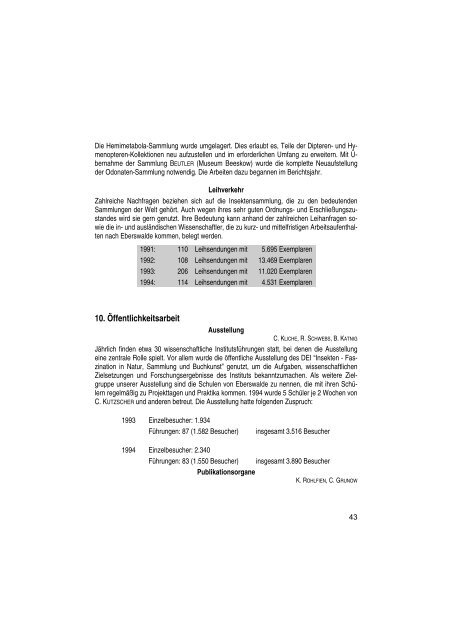 Jahresbericht 1994 - Senckenberg Deutsches Entomologisches ...