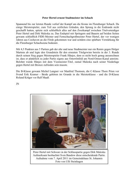 Peter Hertel erneut Stadtmeister im Schach Spannend bis zur ...