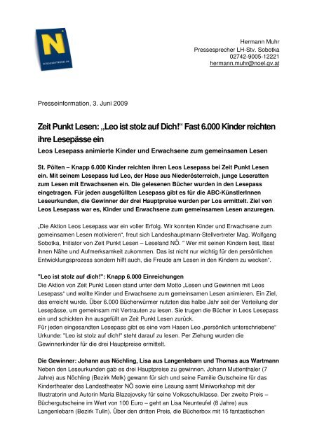 Leos Lesepass – Preisverleihung (PDF) - Zeit Punkt Lesen