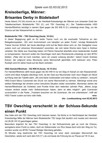 Spielbericht vom Spiel gegen den Büdelsdorfer ... - TSV Owschlag