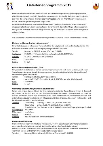 Osterferienprogramm 2012 - Samtgemeinde Brome