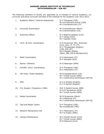 In-charges - Bannari Amman Institute of Technology