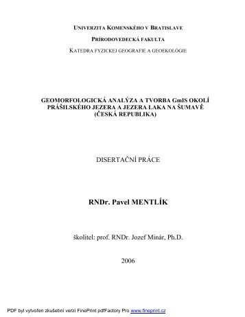 PhD. thesis (online) - Geomorphological analysis and development of