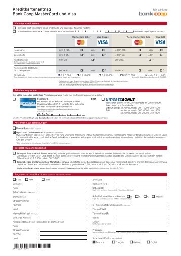 Kreditkartenantrag Bank Coop MasterCard und Visa