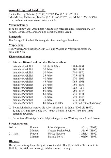 26. INTERNATIONALER STIERSTÄDTER KERBELAUF - TV Stierstadt