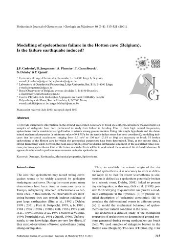 Modelling of speleothems failure in the Hotton cave - Netherlands ...