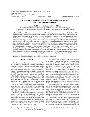 Enhancing the Solubility of Glibenclamide Using Surface Solid ...