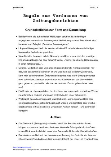 Regeln zum Verfassen von Zeitungsberichten - pangloss.de