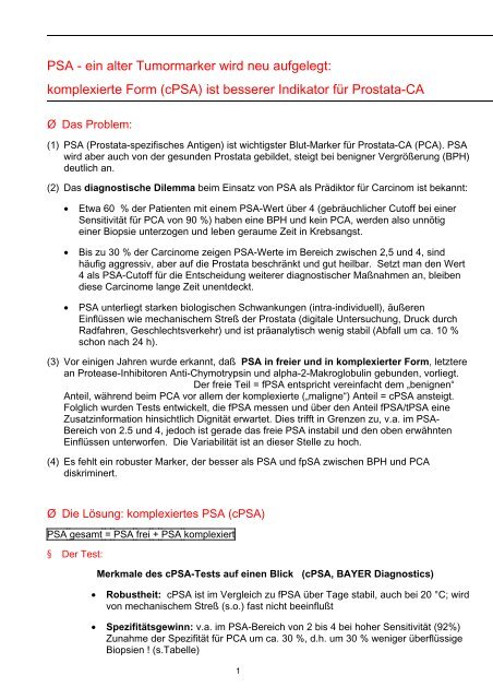 Prostata-CA: komplexiertes = cPSA verbessert die Diagnostik