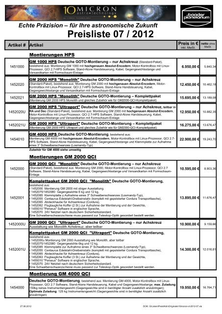Preisliste 07 / 2012 - Baader Sites