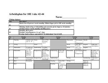 Arbeidsplan for 10E i uke 42-44 Navn - Minskole.no