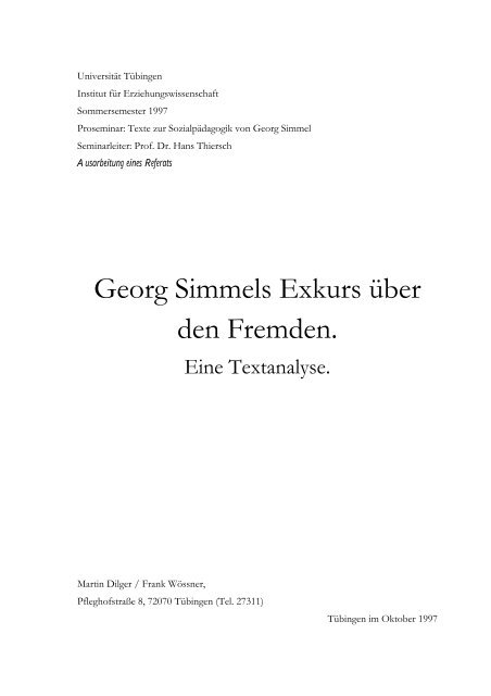 Simmels Exkurs über den Fremden