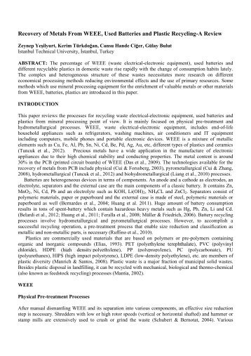 Recovery of metals from WEEE, used batteries and plastic recycling ...