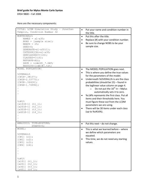 Brief guide for Mplus Monte Carlo Syntax - Jonathan Templin's ...