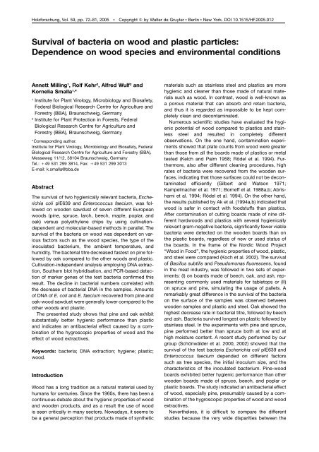 Survival of bacteria on wood and plastic particles ... - Wilms