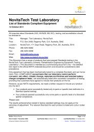 NovitaTech Test Laboratory List of Standards Compliant Equipment