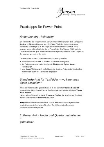 Praxistipps-PowerPoint.pdf - Jansen Beratung & Training