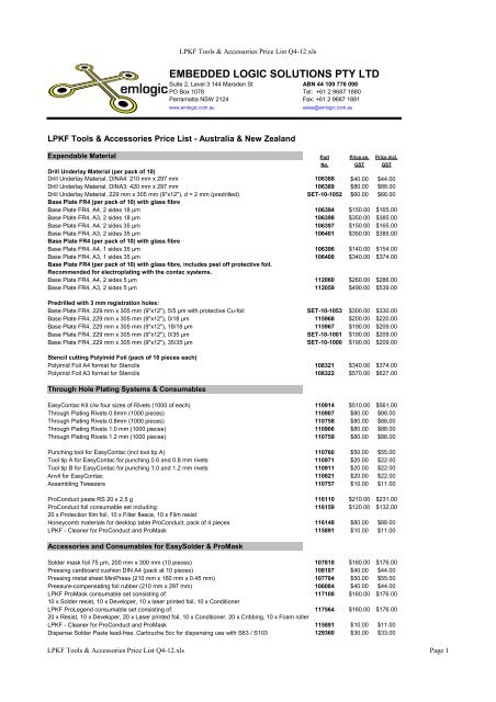 LPKF Tools &amp; Accessories Price List - Emlogic