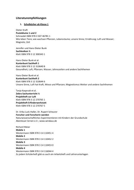 Literaturempfehlungen Fur Die Unterstufe Kindergarten Und Schule