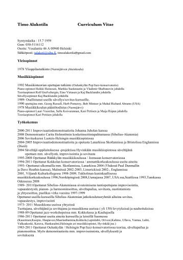 Timo Alakotila Curriculum Vitae