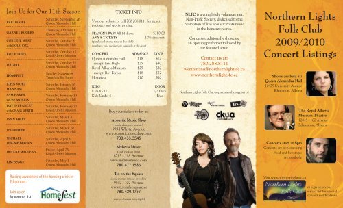 Northern Lights Folk Club Concert Listings