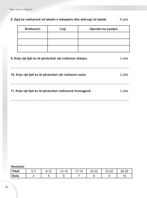 Testet Gjuha Shqipe 5 - Albas