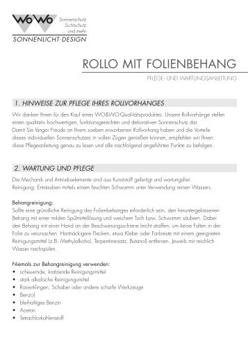 ROLLO MIT FOLIENBEHANG - Wo&Wo