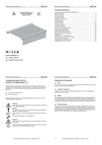 Vorbemerkungen HELLA KASSETTENMARKISE C2 ... - Hella Specht