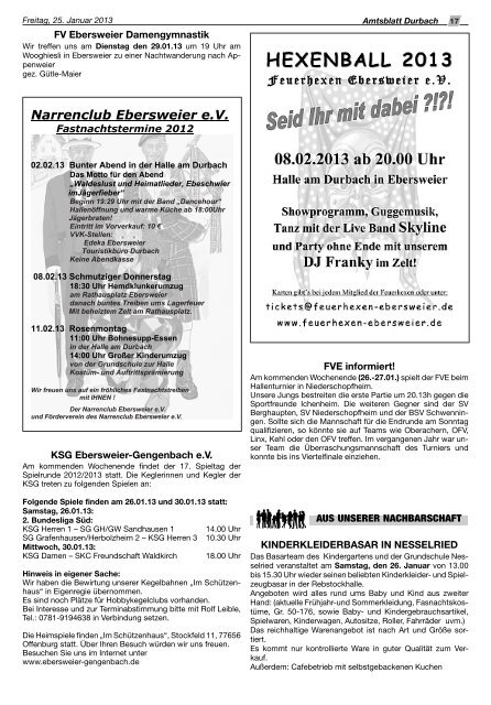 Amtsblatt der Gemeinde Durbach mit Ebersweier