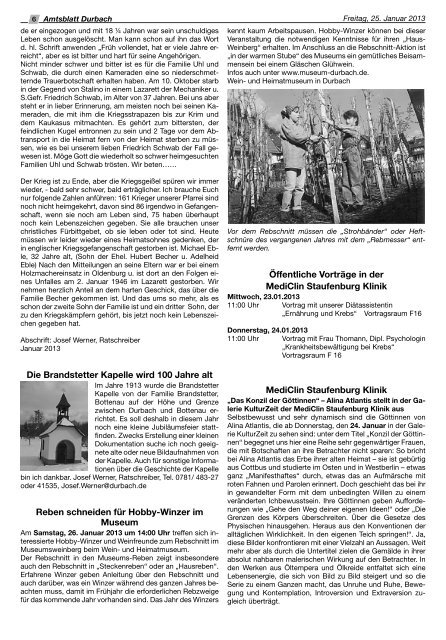 Amtsblatt der Gemeinde Durbach mit Ebersweier