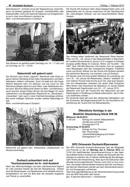 Amtsblatt der Gemeinde Durbach mit Ebersweier