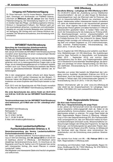 Amtsblatt der Gemeinde Durbach mit Ebersweier