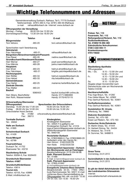 Amtsblatt der Gemeinde Durbach mit Ebersweier