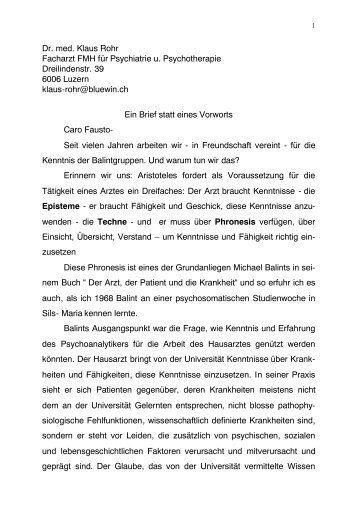 Dr. med. Klaus Rohr Facharzt FMH für Psychiatrie u. Psychotherapie ...