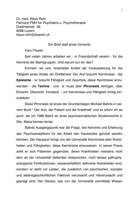 Dr. med. Klaus Rohr Facharzt FMH für Psychiatrie u. Psychotherapie ...