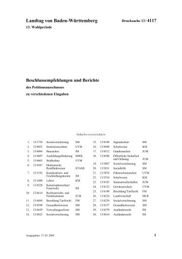 Beschlussempfehlungen und Berichte - Landtag Baden Württemberg