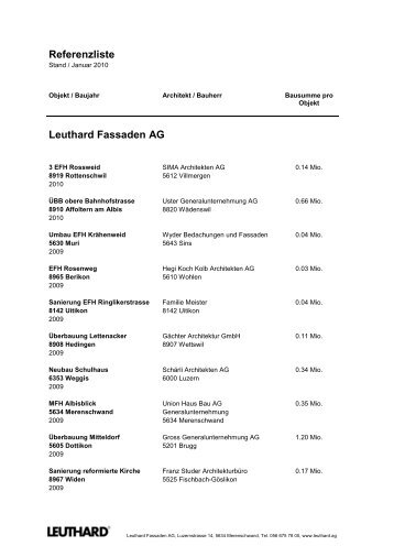 Referenzliste - Fassadenisolationen - Leuthard Bau AG