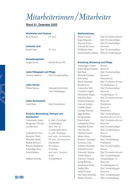 Sonnenhof Jahresbericht 2002 - Klinik Sonnenhof